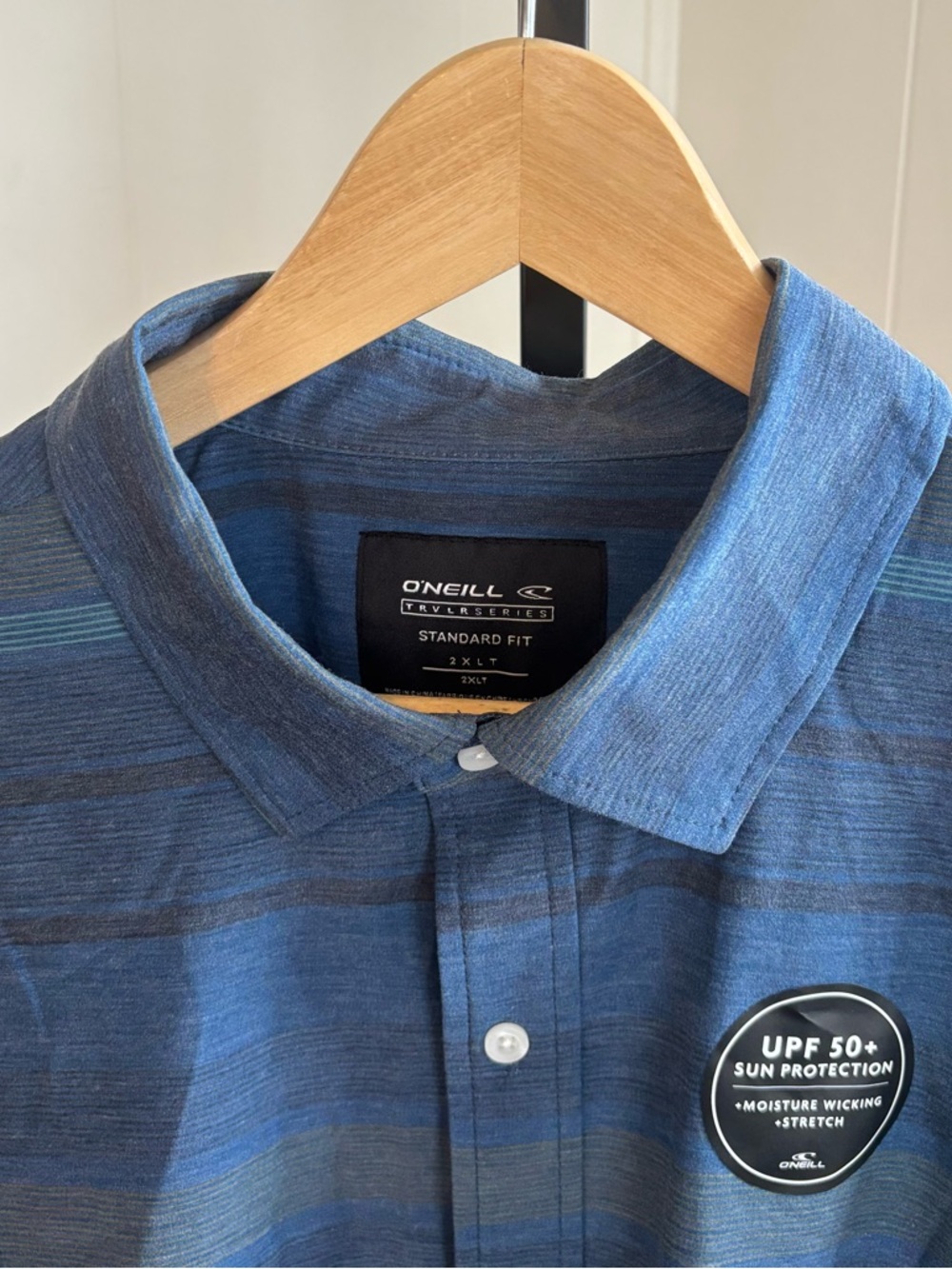 O’Neill NWT Traveler UPF 50+ Blue Traverse Stripe Short Sleeve Button Shirt 2XLT